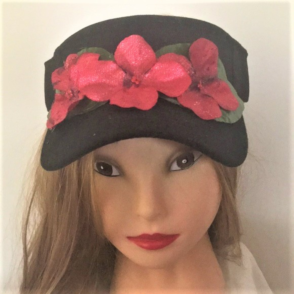 SALE 2/$27 BURGUNDY PINK SILK FLOWERS  BLACK CAP